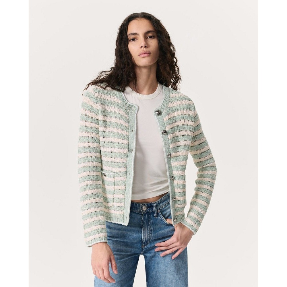 Rag & Bone Jace Striped Lady Cardigan Womens M Aqua Preppy Coastal Classic NWT